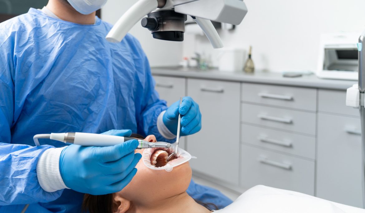 Dental check-up for a patient's teeth.